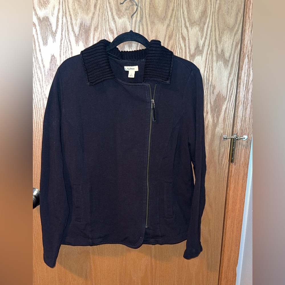L.L.Bean Women's Cotton-Blend Moto Sweatshirt Jacket with Rib-Knit Collar